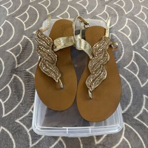 Naughty Monkey Tan Leather Open Toe Thong Sandals Women's Sz 9.5